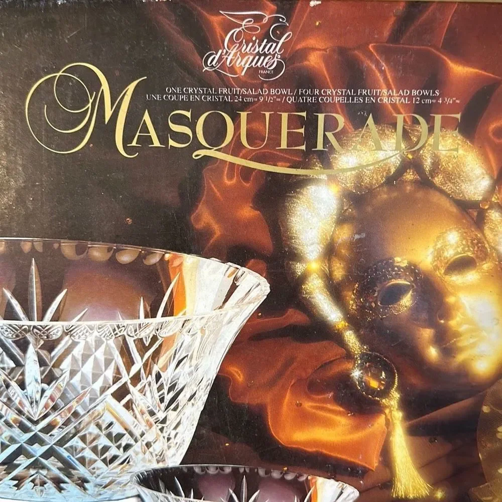 Cristal d’Arques France 24% Lead Crystal Fruit Bowl & 4 Small Bowls Set NIB‎
